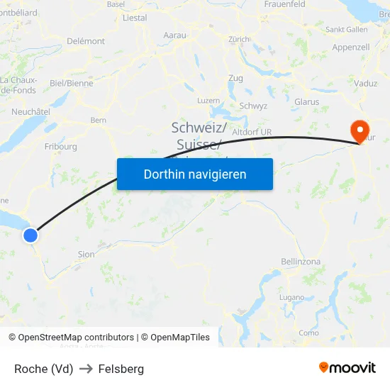 Roche (Vd) to Felsberg map
