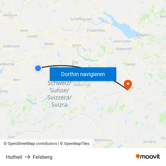 Huttwil to Felsberg map