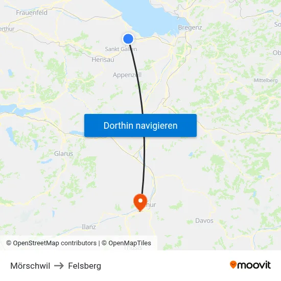 Mörschwil to Felsberg map