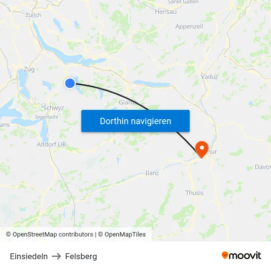 Einsiedeln to Felsberg map