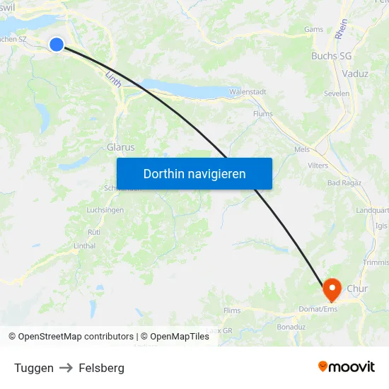 Tuggen to Felsberg map