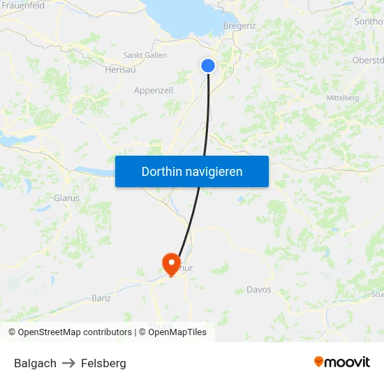 Balgach to Felsberg map