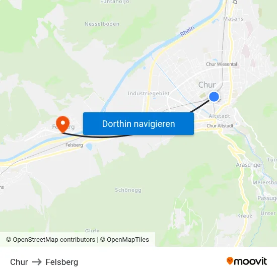 Chur to Felsberg map