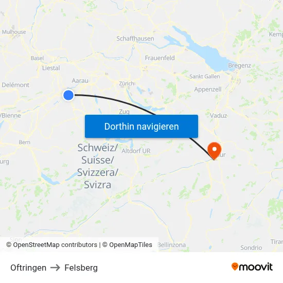Oftringen to Felsberg map