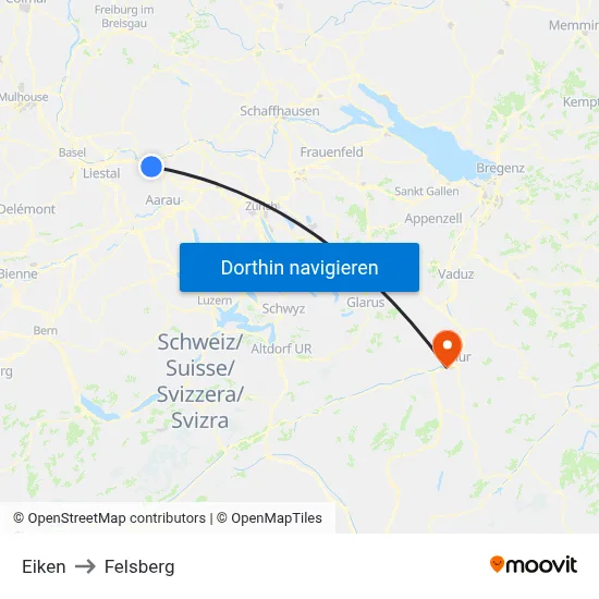 Eiken to Felsberg map