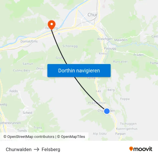 Churwalden to Felsberg map