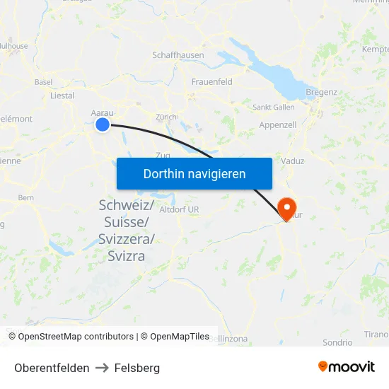 Oberentfelden to Felsberg map
