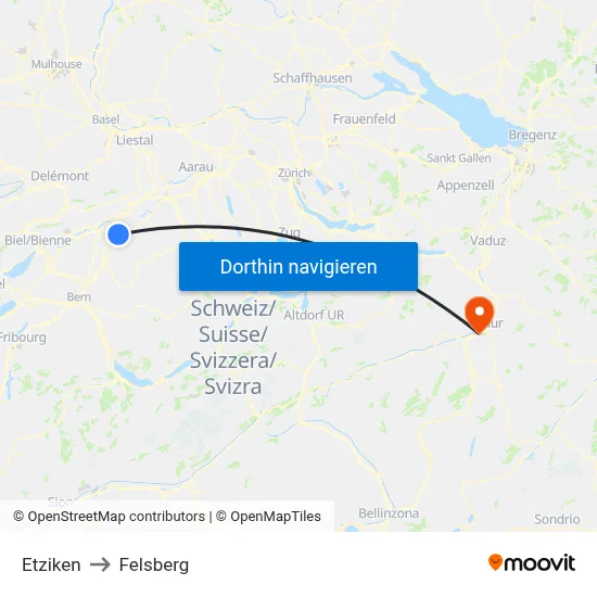 Etziken to Felsberg map