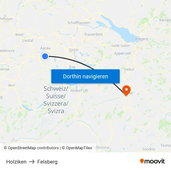 Holziken to Felsberg map