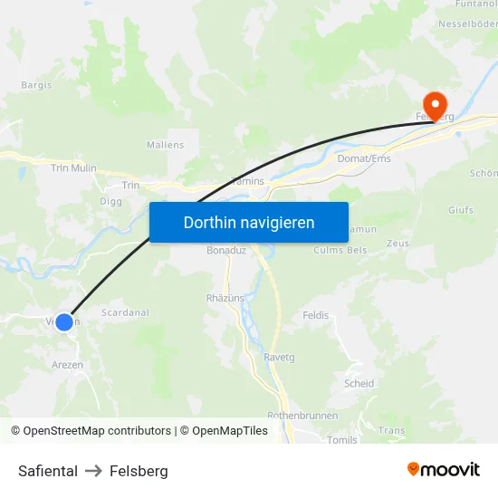 Safiental to Felsberg map