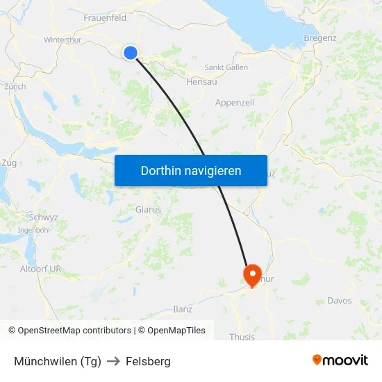 Münchwilen (Tg) to Felsberg map