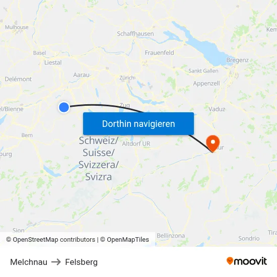 Melchnau to Felsberg map