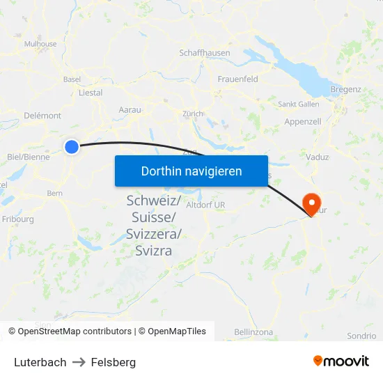 Luterbach to Felsberg map