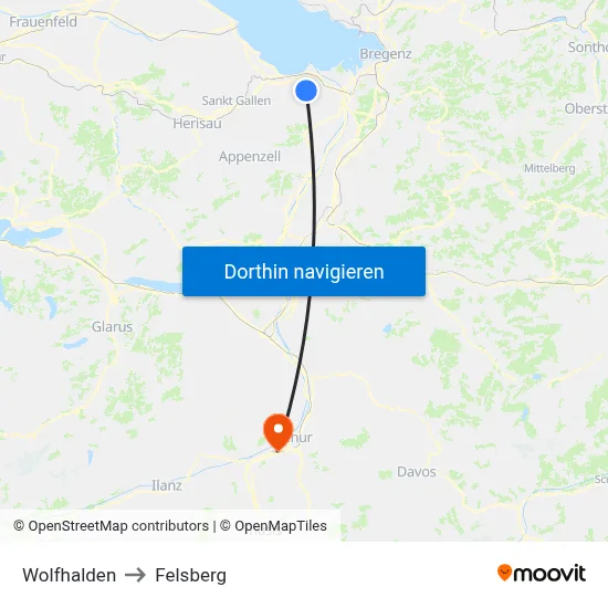 Wolfhalden to Felsberg map