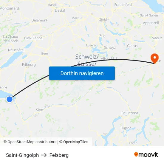 Saint-Gingolph to Felsberg map