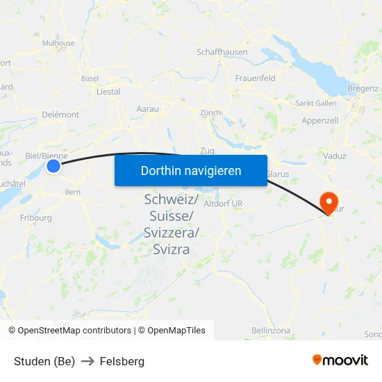 Studen (Be) to Felsberg map