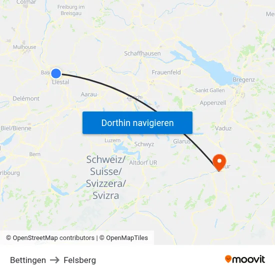 Bettingen to Felsberg map