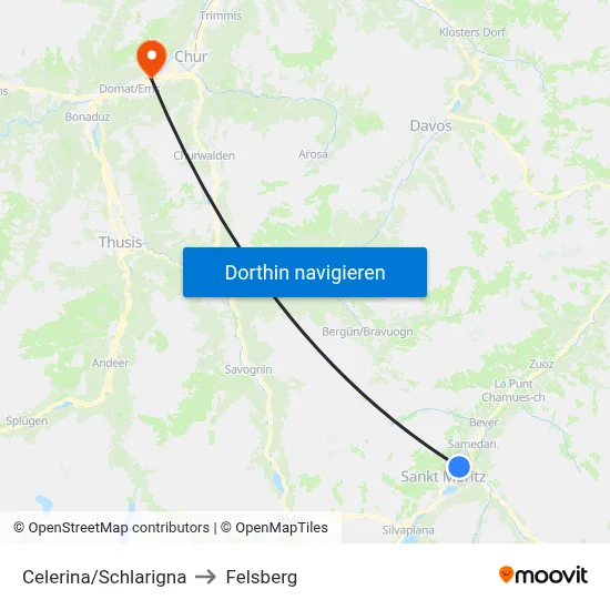 Celerina/Schlarigna to Felsberg map