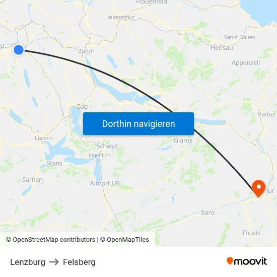 Lenzburg to Felsberg map