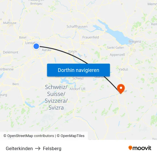 Gelterkinden to Felsberg map