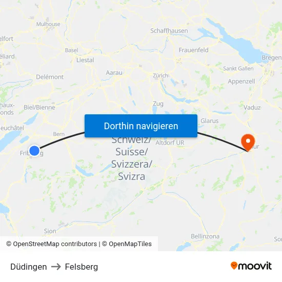 Düdingen to Felsberg map