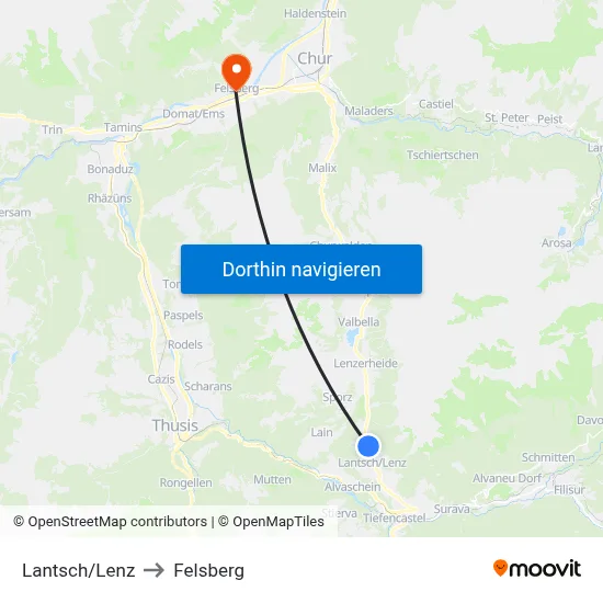 Lantsch/Lenz to Felsberg map