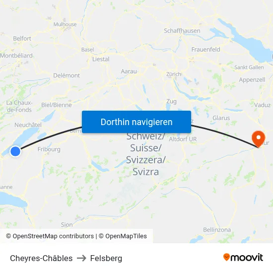 Cheyres-Châbles to Felsberg map