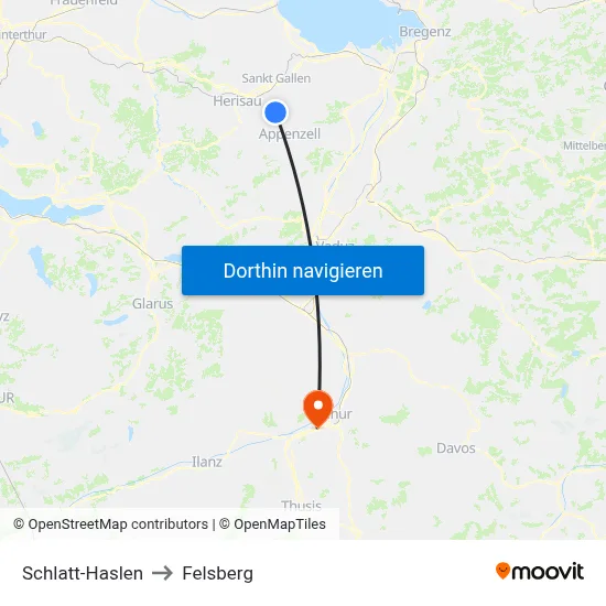 Schlatt-Haslen to Felsberg map