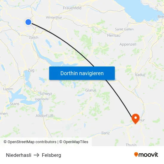 Niederhasli to Felsberg map