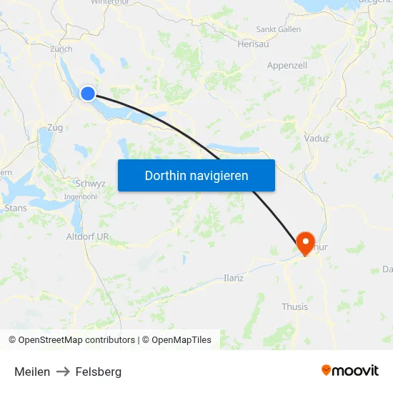 Meilen to Felsberg map