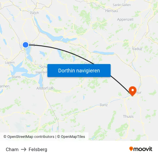 Cham to Felsberg map