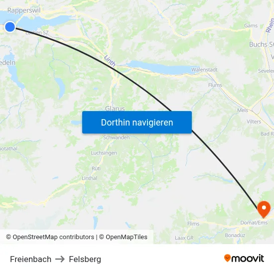 Freienbach to Felsberg map