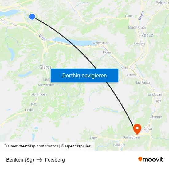 Benken (Sg) to Felsberg map