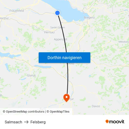 Salmsach to Felsberg map