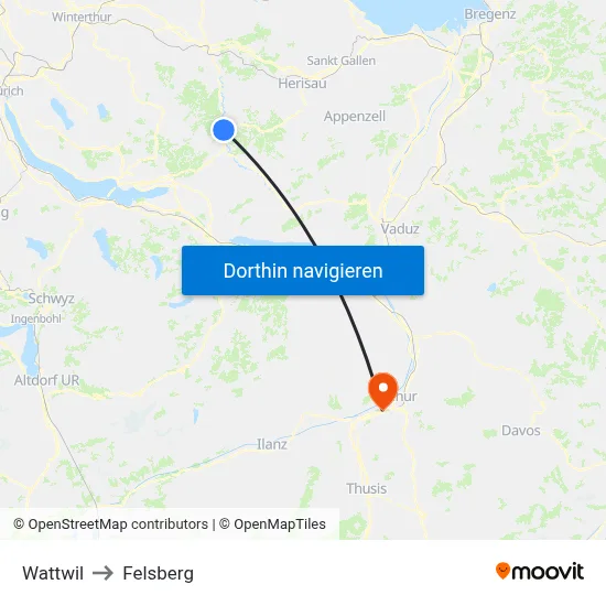 Wattwil to Felsberg map