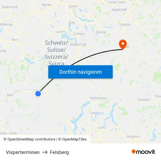 Visperterminen to Felsberg map