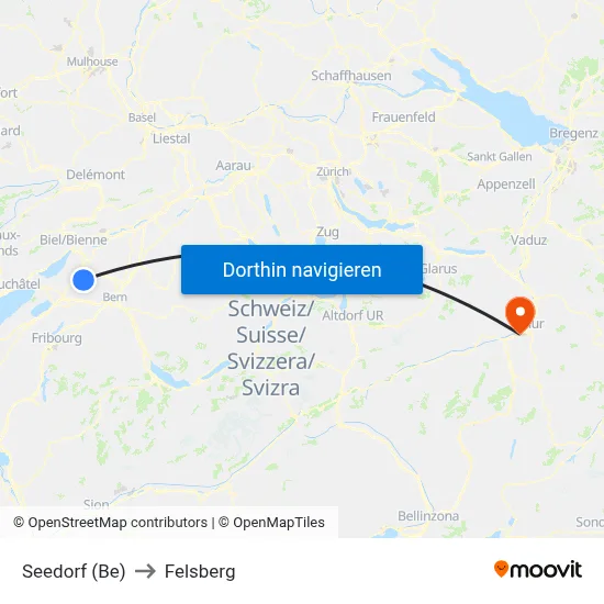 Seedorf (Be) to Felsberg map