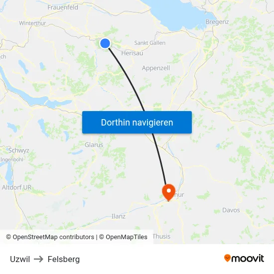 Uzwil to Felsberg map