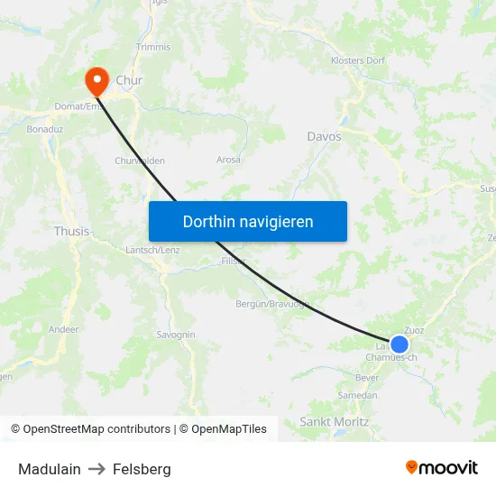 Madulain to Felsberg map