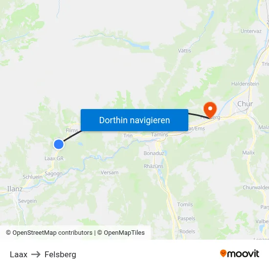 Laax to Felsberg map