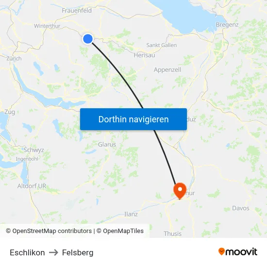 Eschlikon to Felsberg map