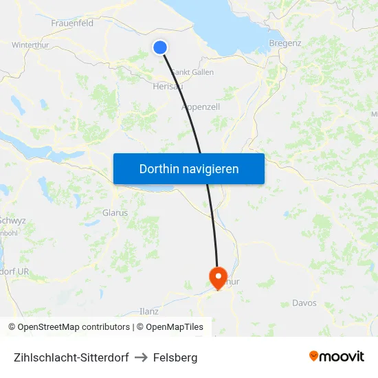 Zihlschlacht-Sitterdorf to Felsberg map