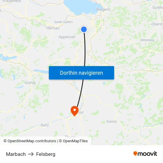 Marbach to Felsberg map