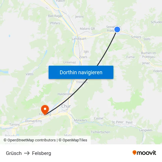 Grüsch to Felsberg map