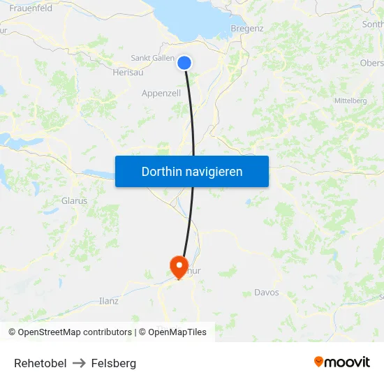 Rehetobel to Felsberg map