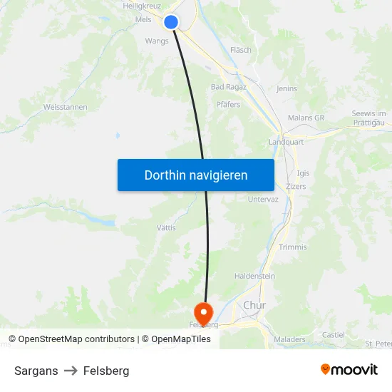 Sargans to Felsberg map
