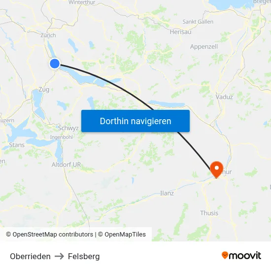 Oberrieden to Felsberg map