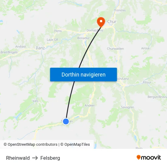 Rheinwald to Felsberg map