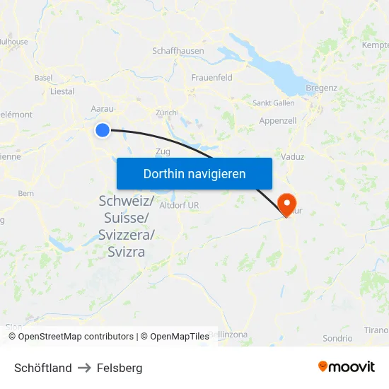 Schöftland to Felsberg map