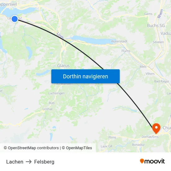 Lachen to Felsberg map